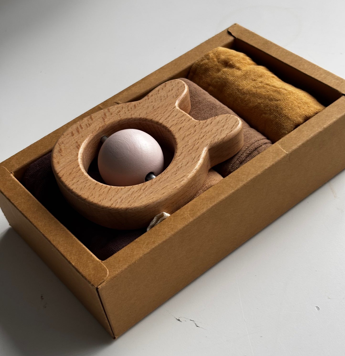 Wooden Rattle & Muslin Cloths Gift Box