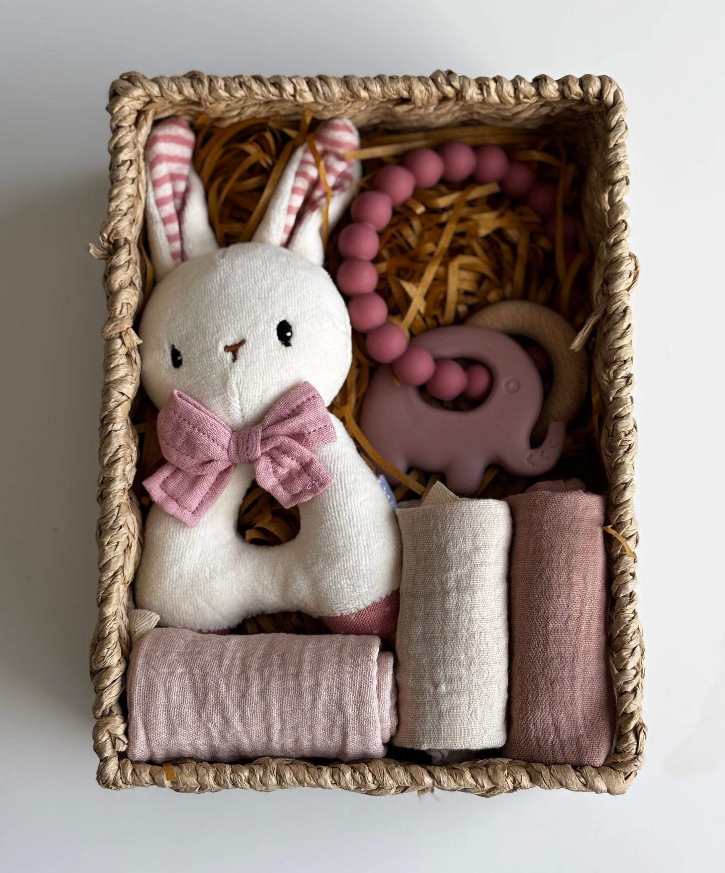 Rabbit Rattle & Elephant Beads Gift Basket