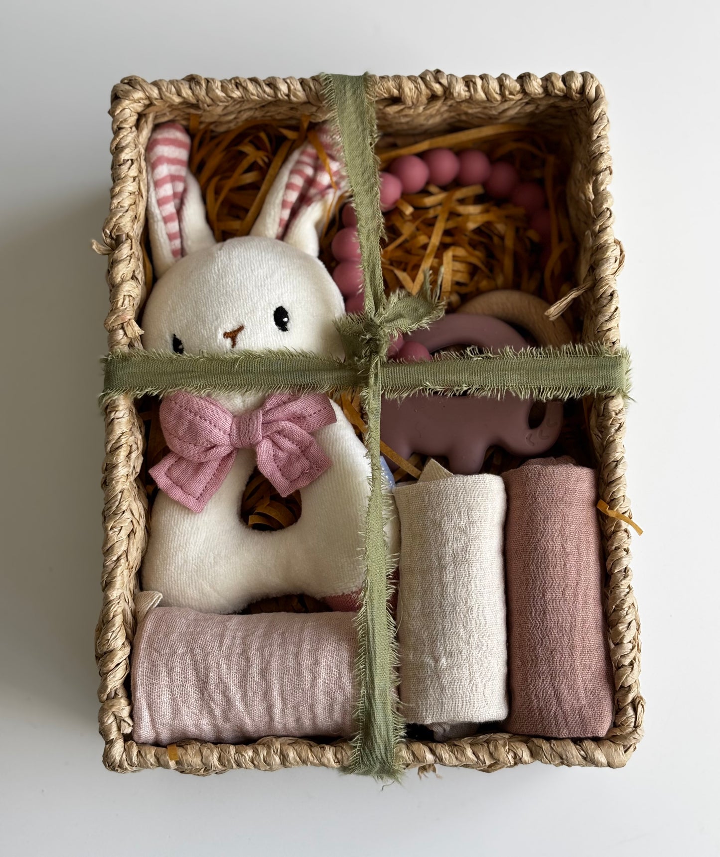 Rabbit Rattle & Elephant Beads Gift Basket
