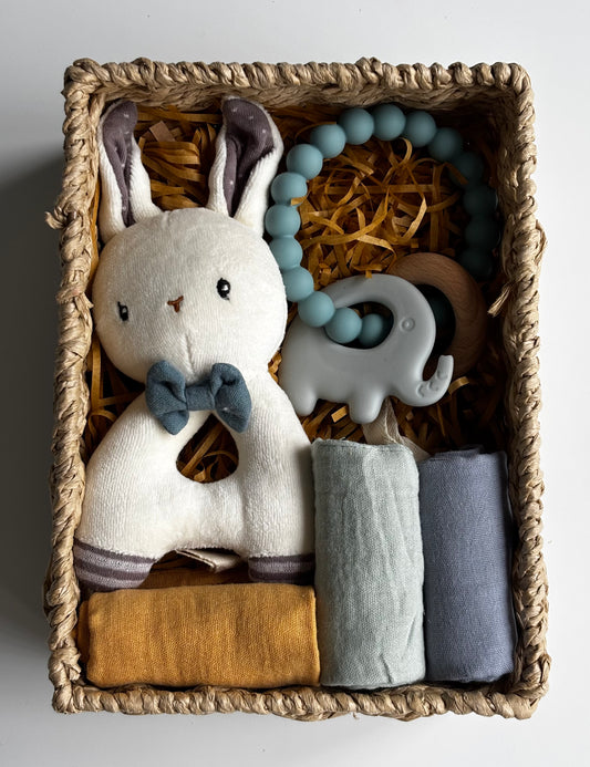 Rabbit Rattle & Elephant Beads Gift Basket